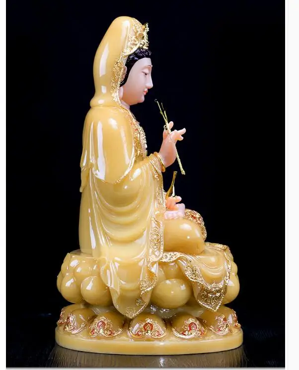 30cm LARGE-  High grade Yellow jade gilding Guanyin Buddha home Temple efficacious Talisman Mascot carving Sculpture statue