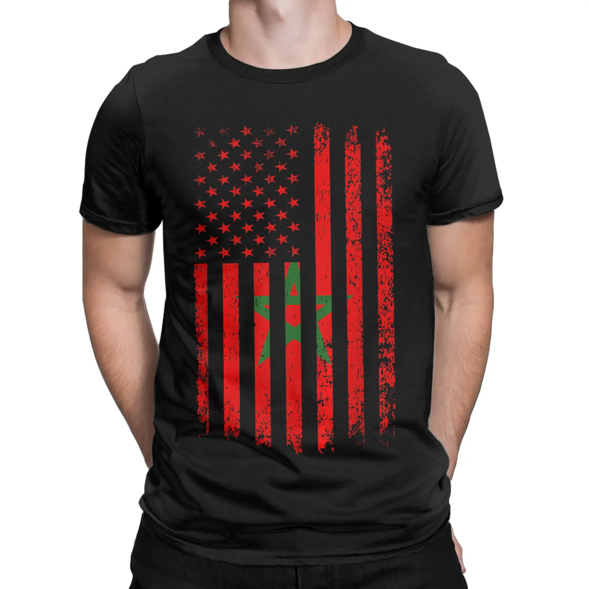 Novelty American Morocco Flag Moroccan T-Shirt Men Crewneck Pure Cotton T Shirts  Short Sleeve Tees Gift Idea Tops