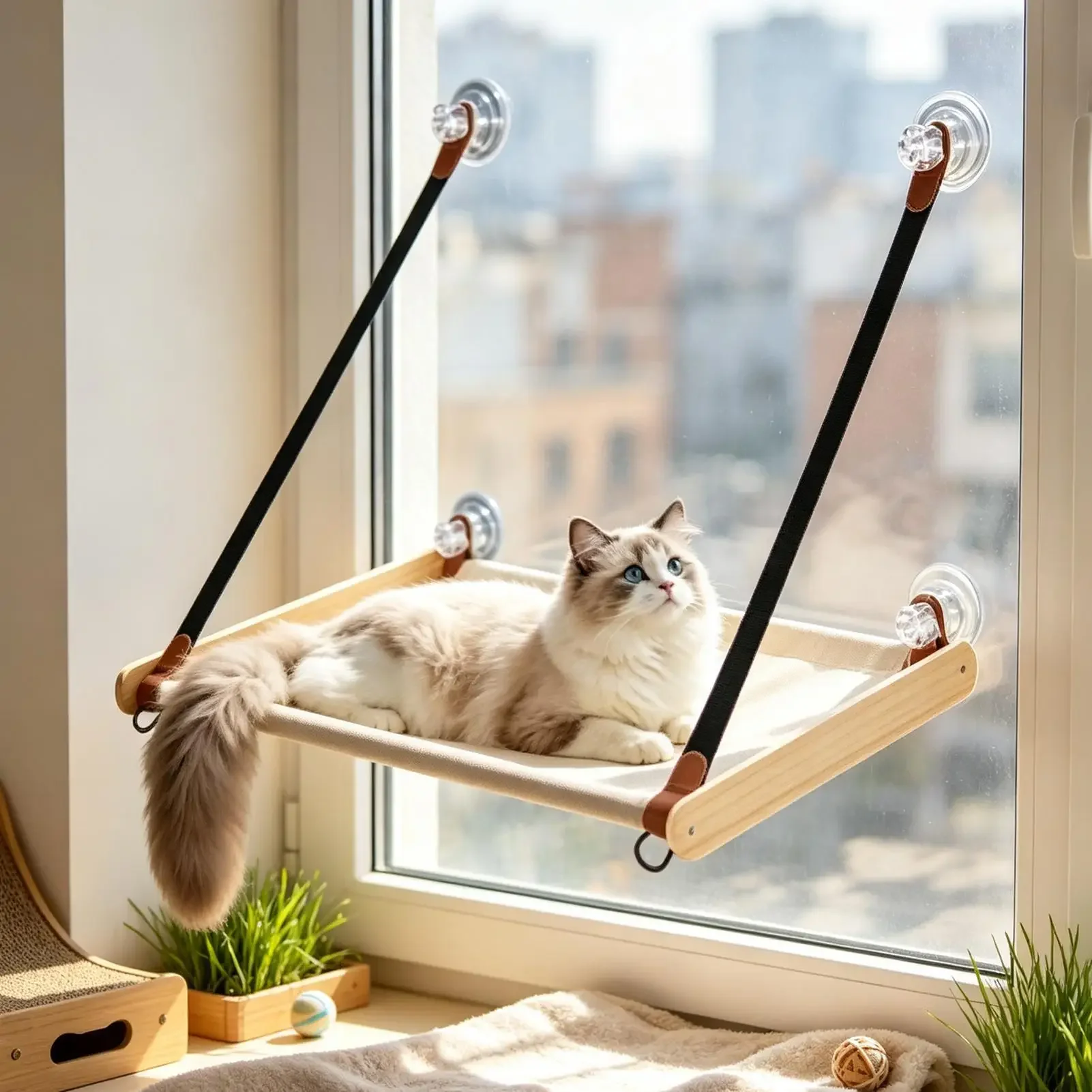 Cat Window Perch Foldable Suction Cup Pet Sunbathing Seat Foldable Hammock Bed For Kitten Resting Sunbathing Indoor Home Glass