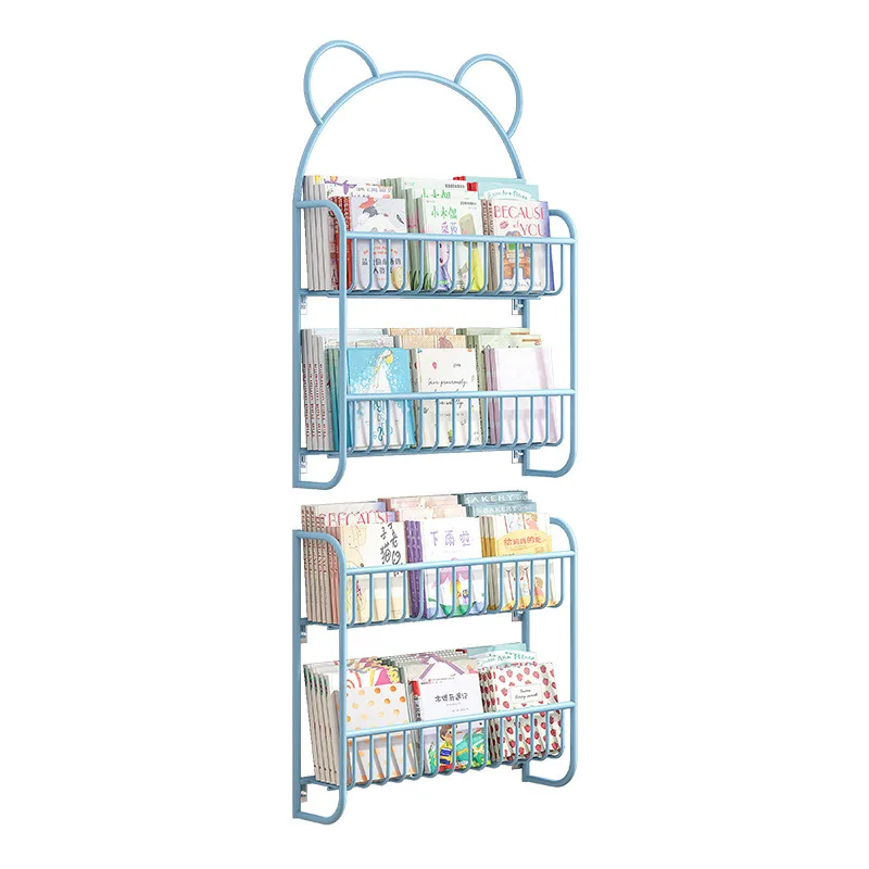 

Bookshelf picture book storage rack hanging on the wall wrought iron floor small large-capacity shelf