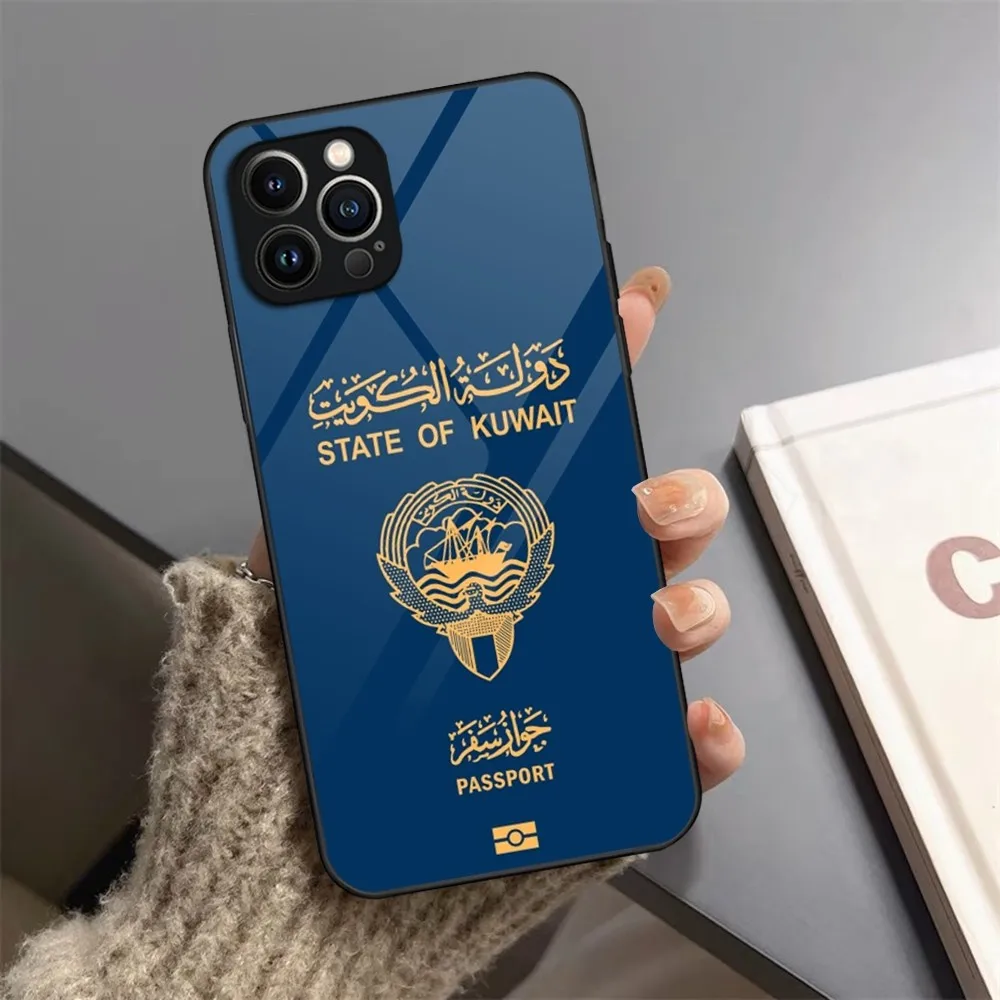 Kuwait Passport Flag Map Phone Case For iPhone 13 15 14 12 11 Pro XS Max Plus Mini X XR 8 7 6s SE2020 Tempered Glass Coque