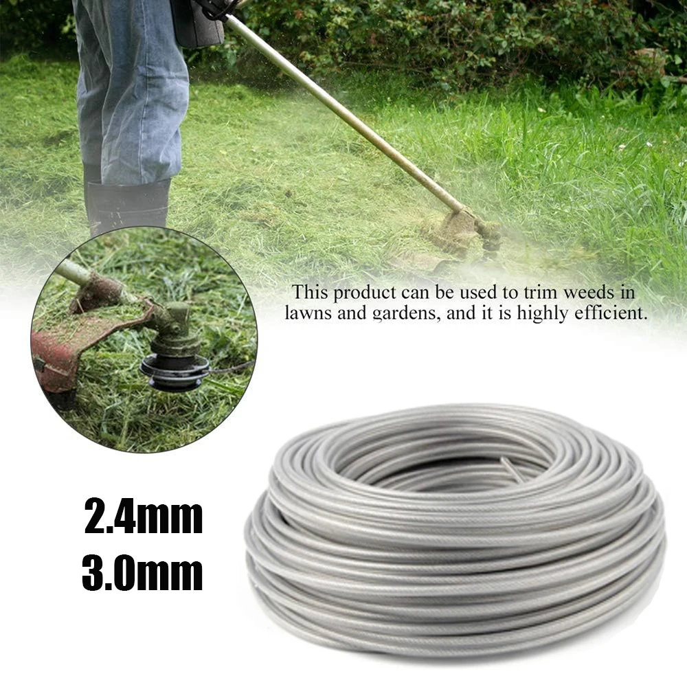 Fil d'acier en Nylon de 2.4mm 3mm, ligne de débroussailleuse, corde de tondeuse à gazon, cordon résistant à l'usure, accessoire d'outil de jardin de remplacement tranchant