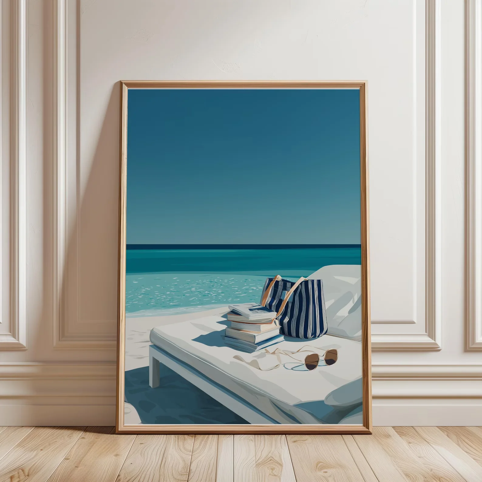 (No frame)Beach Reading Print - Mediterranean Poster,Canvas Wall Print,High‑Grade Home Decoration Artwork for Bedroom,Living
