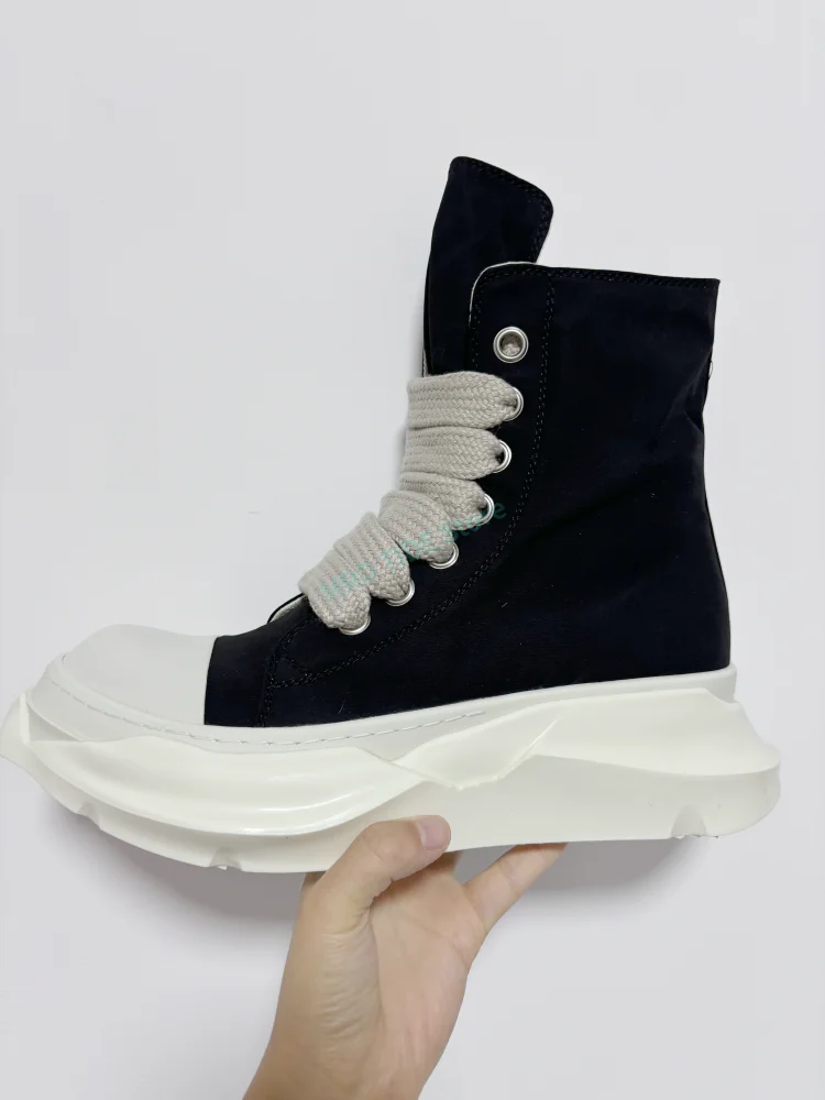 

Brand Men Casual Shoes Canvas Platform Increasing Double Sole Jumbo Shoelace High to Ankle Women Shoes Vintage Luxury Designers