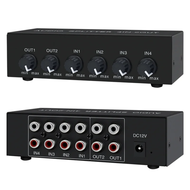 

A16Q-Stereo High Fidelity Audio Switch Mixer Splitter 4 In 2 Out, Op Amp Equipped, Volume Adjustment, No Switching US PLUG