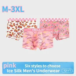 Ropa Interior de seda de hielo para Hombre, Bóxer fino de verano, bragas de dibujos animados bonitos, pantalones cortos, lencería transpirable, color rosa