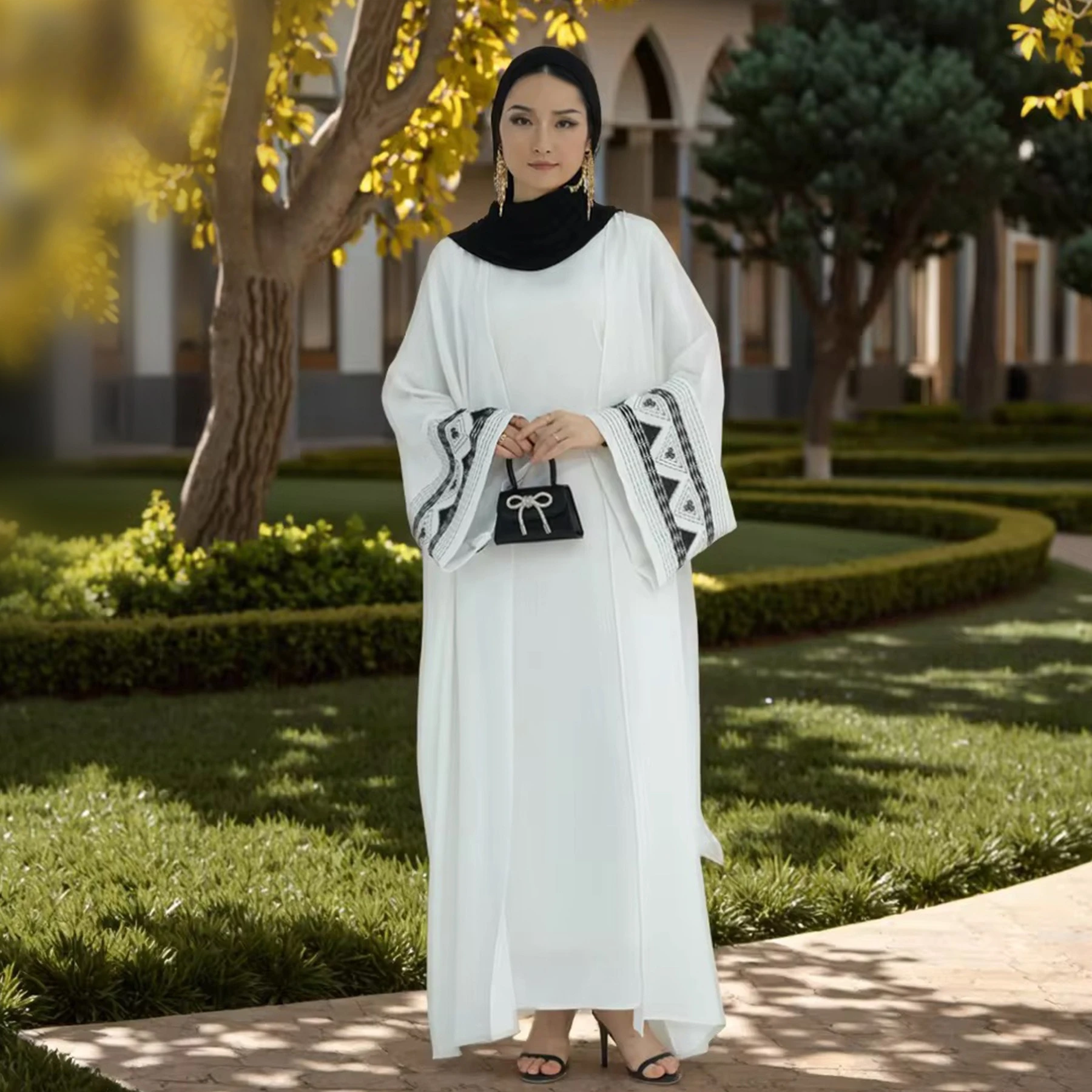 

Eid Embroidery Open Kimono Abaya Party Dress Cardigan Muslim Kaftan Robe Islam Ramadan Abayas for Women Dubai Morocco Jalabiya