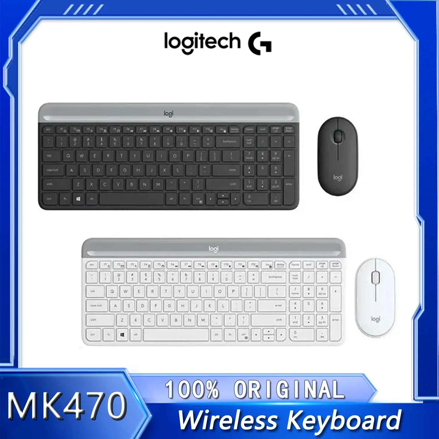 Logitech MK470 Wireless Keyboard Mouse Combo 1000DPI Optical Slim Keboards Pebble Mice 2.4 GHz For PC Laptop Office