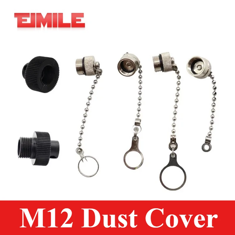 M12 Waterproof  Dust Cover for Aviation Plug Socket Male Female Plastic/Metal Dust Cap for M12 Sensor Connector Cover with Chain
