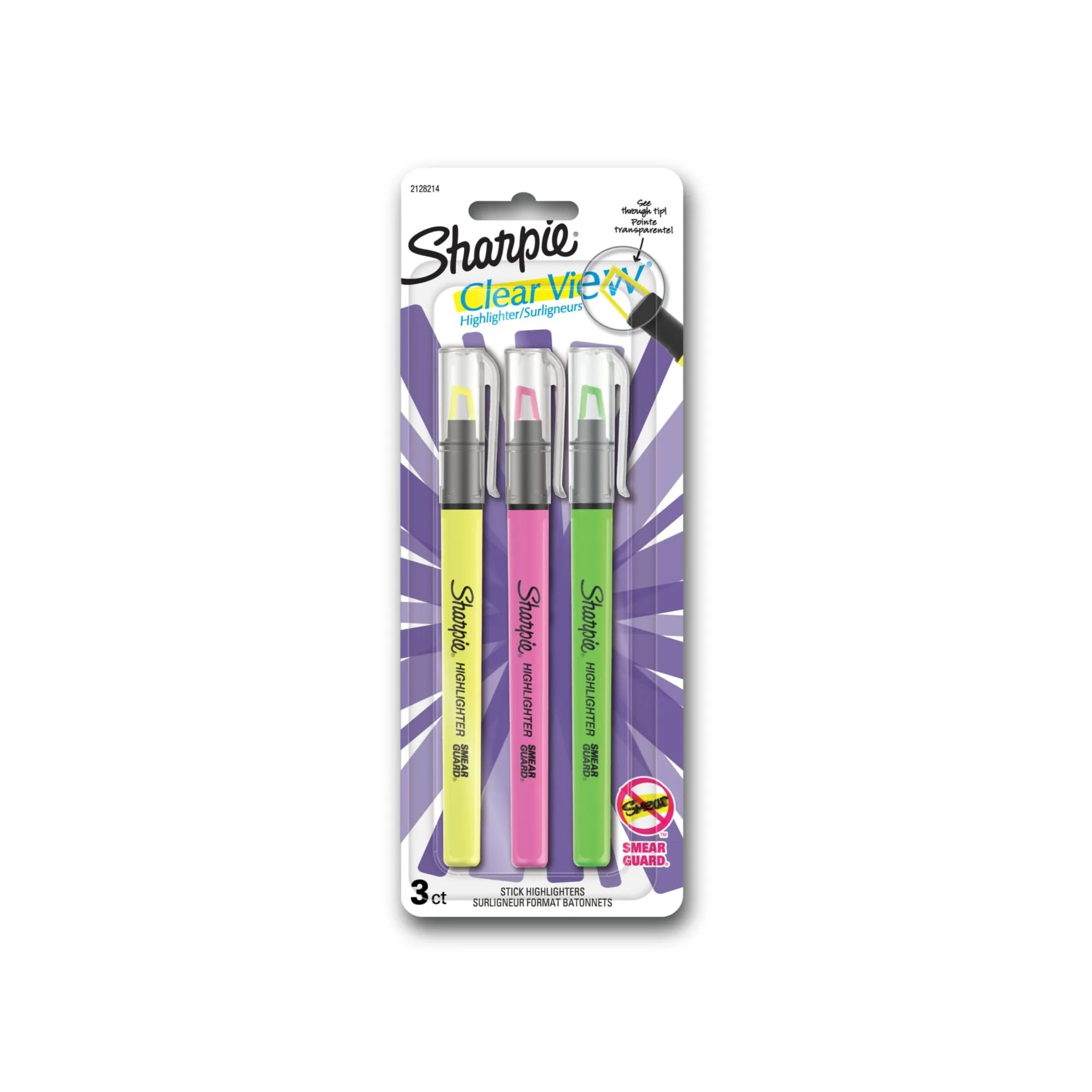 Clear View 3pk Highlighters Fine Chisel Tip Multicolored: No Bleed Markers, Pink Green Yellow, Stationery & Office