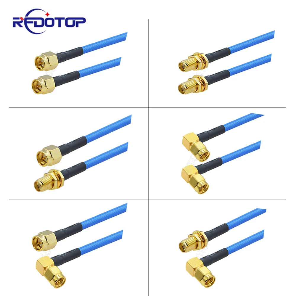 Conector macho SMA para conector fêmea SMA, cor azul, RG402, semi flexível, cabo coaxial de alta frequência, adaptador de 50 ohms, 10cm-20m, novo