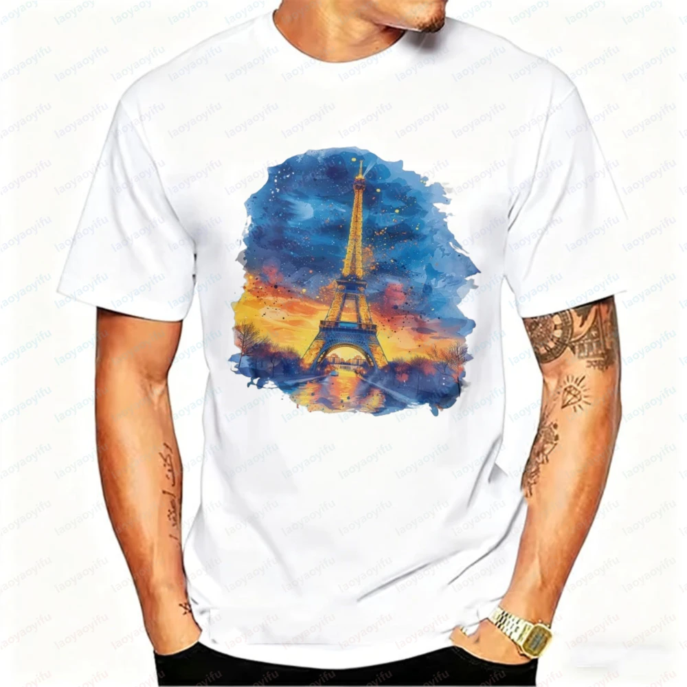 

Juneteenth Men T Shirt Eiffel Tower Watercolor Art Graphic Tee Casual Cotton Black History Freedom 1865 Emancipation Day Tops