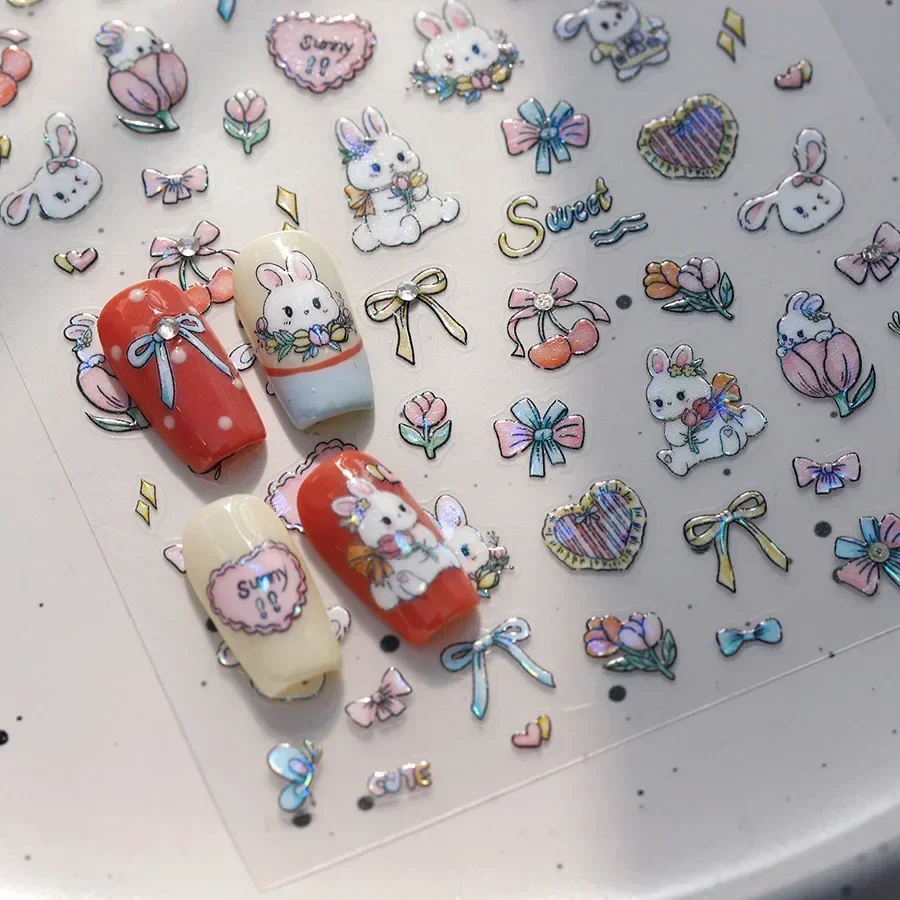 Shiny Bowknot Pink & White 5D Nail Art Sticker Set