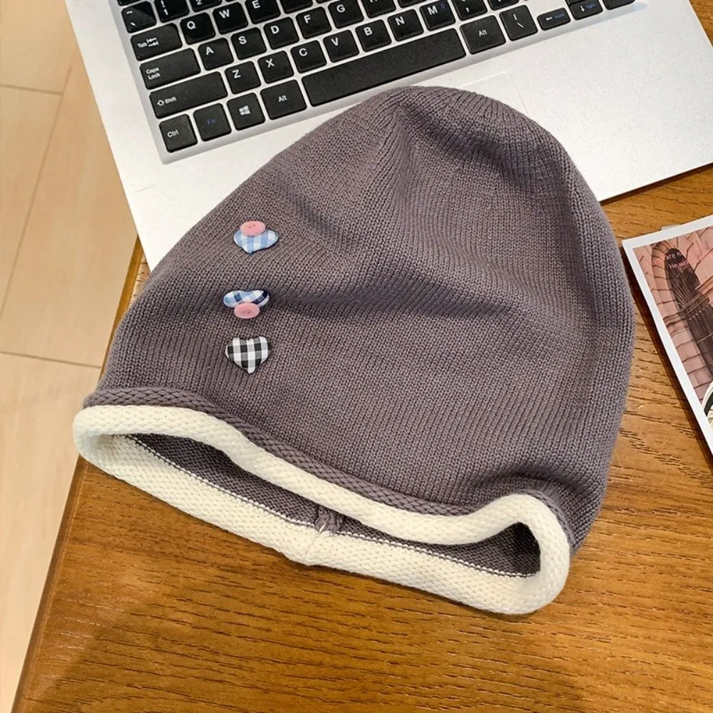 أزياء خمر Y2k فضفاض قبعة القلب زر الضفيرة حافة محبوك بيني قبعة تنوعا فضفاض البلوز القبعات النساء