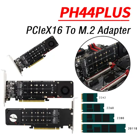 4 NVME M2 NVME Extended Card 4x32Gbps PCIeX16 To M.2 Expansion Card M Key Adapter Board Support SSD 2280/2260/2242/2230