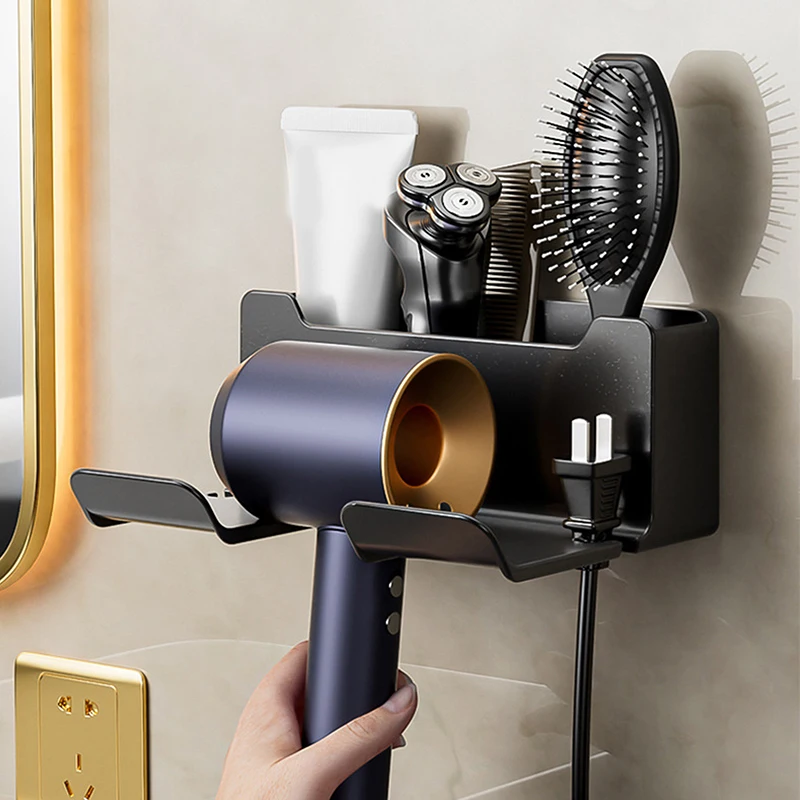 Hair Dryer Holder Wall Mounted Wall Dryer Cradle White Black GreyHairdryer Blow Dryer Organizer For Bathroom Bathroom Shelves