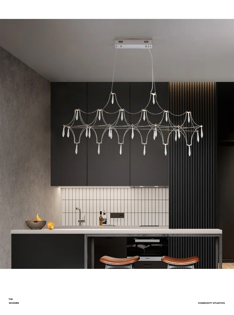 Restaurant Strip Chandelier Postmodern Light Luxury Lobby Front Desk Lamp Designer Minimalist Bar Dining Table Crystal LED Lamp