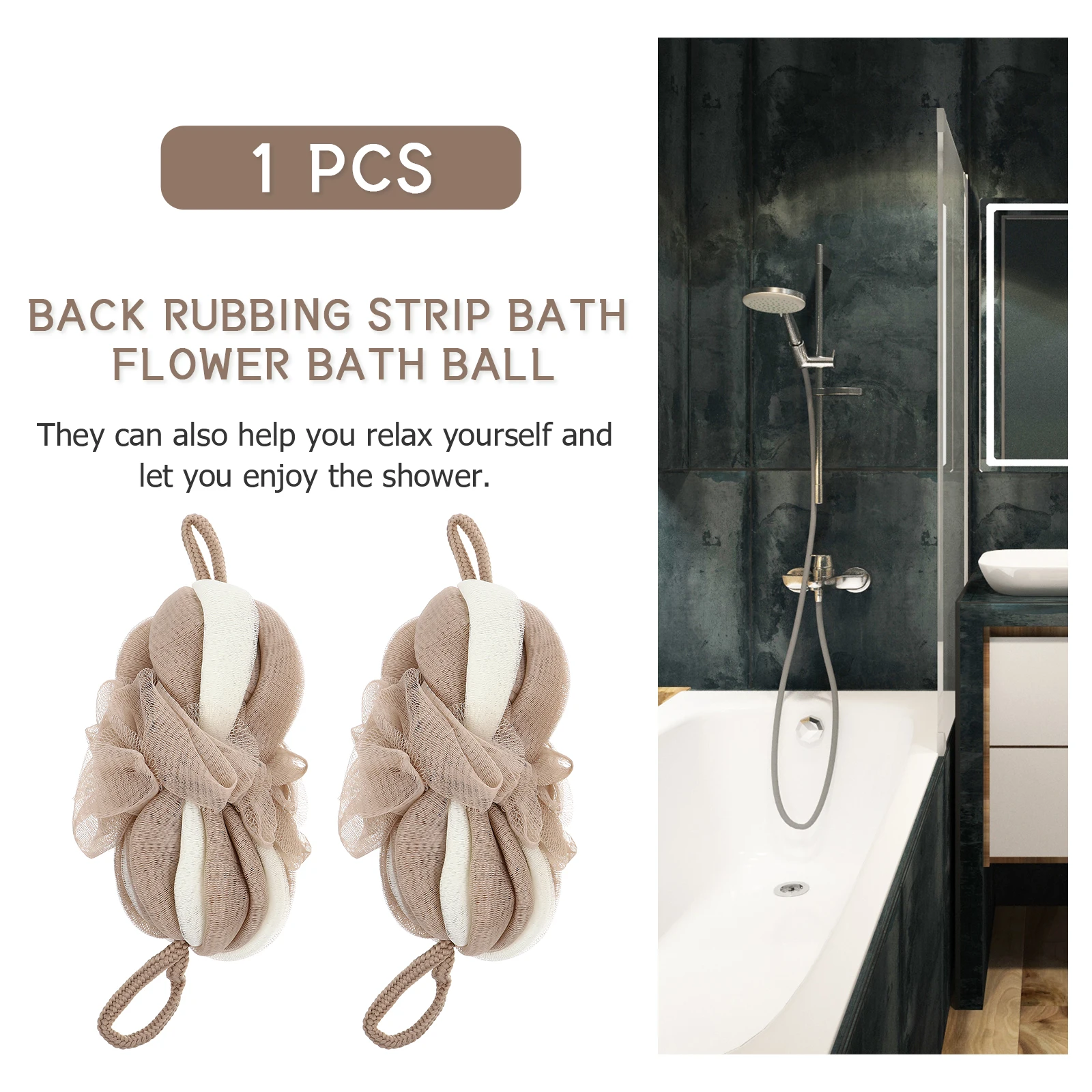 

2pcs Long Handle Shower Ball Supple Bathing Flowers For Family Travel Hotel Eco-Friendly Foaming Bath Balls Lovely Shower