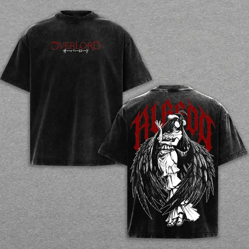 Overlord Albedo Print Tee Men Women Retro Washed T-shirts Oversized Cotton T Shirt Short Sleeve Clothing Harajuku Summer Tshirt