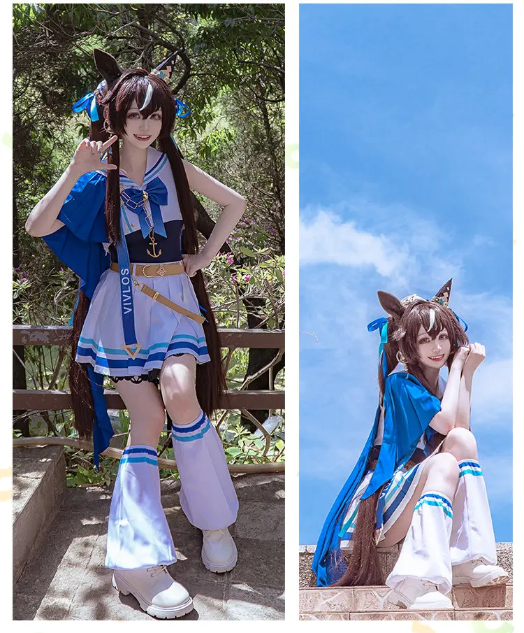 Disfraz de Uma Musume Pretty Derby Vivlos, estilo marinero, traje de anime azul y blanco, ropa para Halloween y Navidad