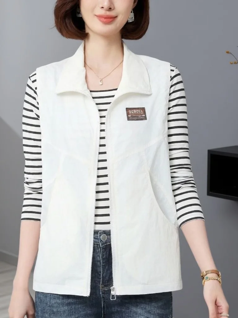 

Women's Thin Vest Top 2026 Spring New Style Windproof Fashionable Outerwear Jacket Polyester Fiber Middle-aged Mom's Clothes