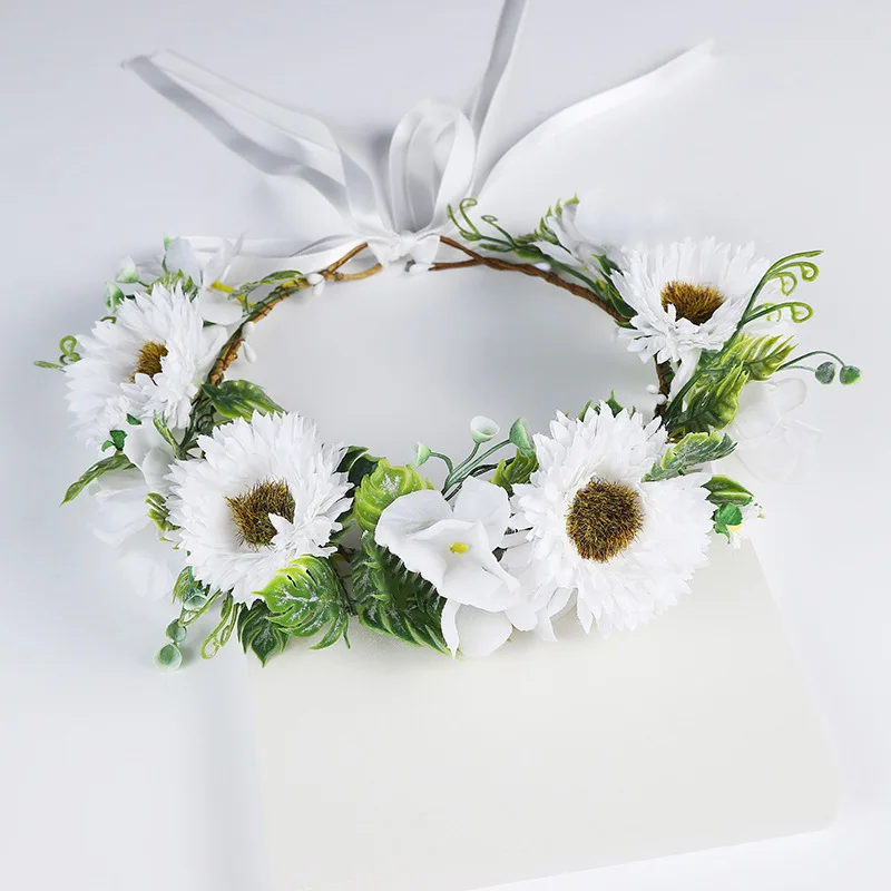 인공 꽃 땋은 화환 신부 여성 꽃 크라운 헤어 밴드 웨딩 꽃 머리띠 화환 리본 소녀 헤어 액세서리