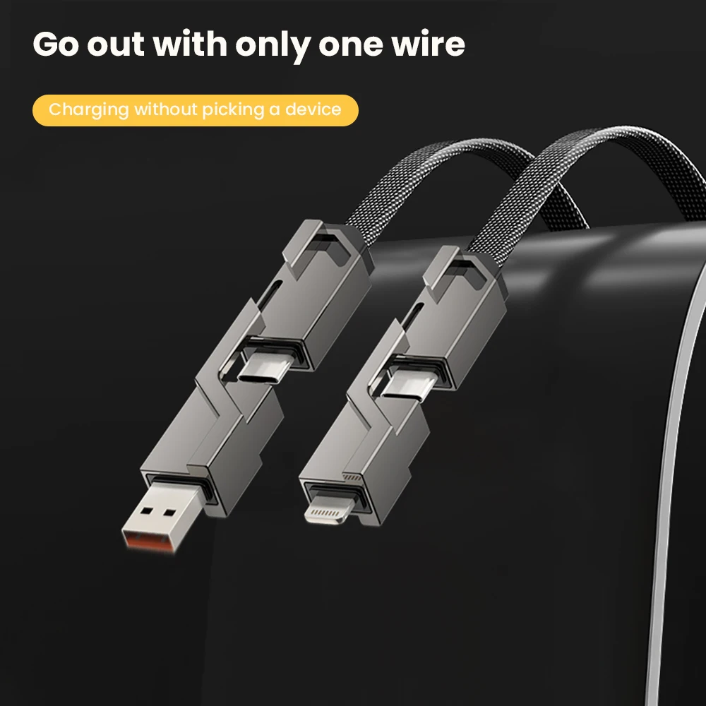 4in1 USB C Lightning Cable 60W PD Fast Charging Data Sync Braided Anti-Tangle iPhone Charger Multi Charging Cable Combo Ios