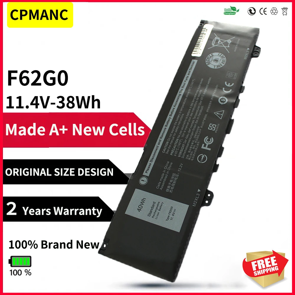 Cpmanc 11.4V 38WH Nieuwe Laptop Batterij F62G0 F62GO CHA01 39DY5 Voor Dell Inspiron 13 5370 7370 7373 Voor Vostro 5370 RPJC3