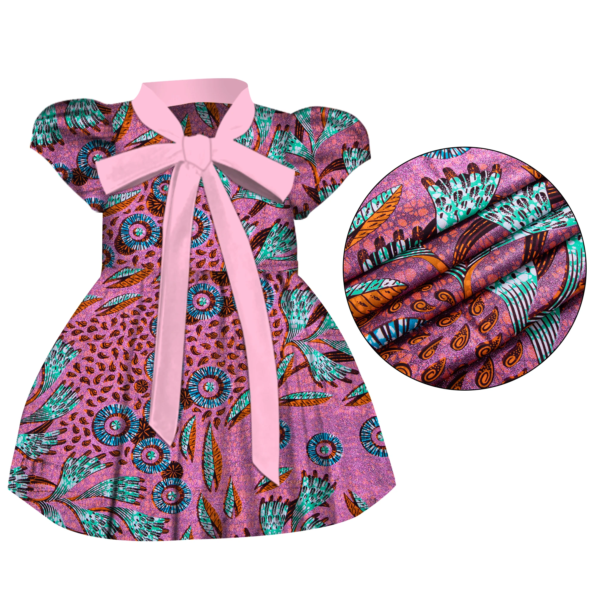 

QRIENTAR African Dresses for Kids Girls Traditional clothes Africa Print Bazin Riche glitte Cute Girl's Party Dress WYT260