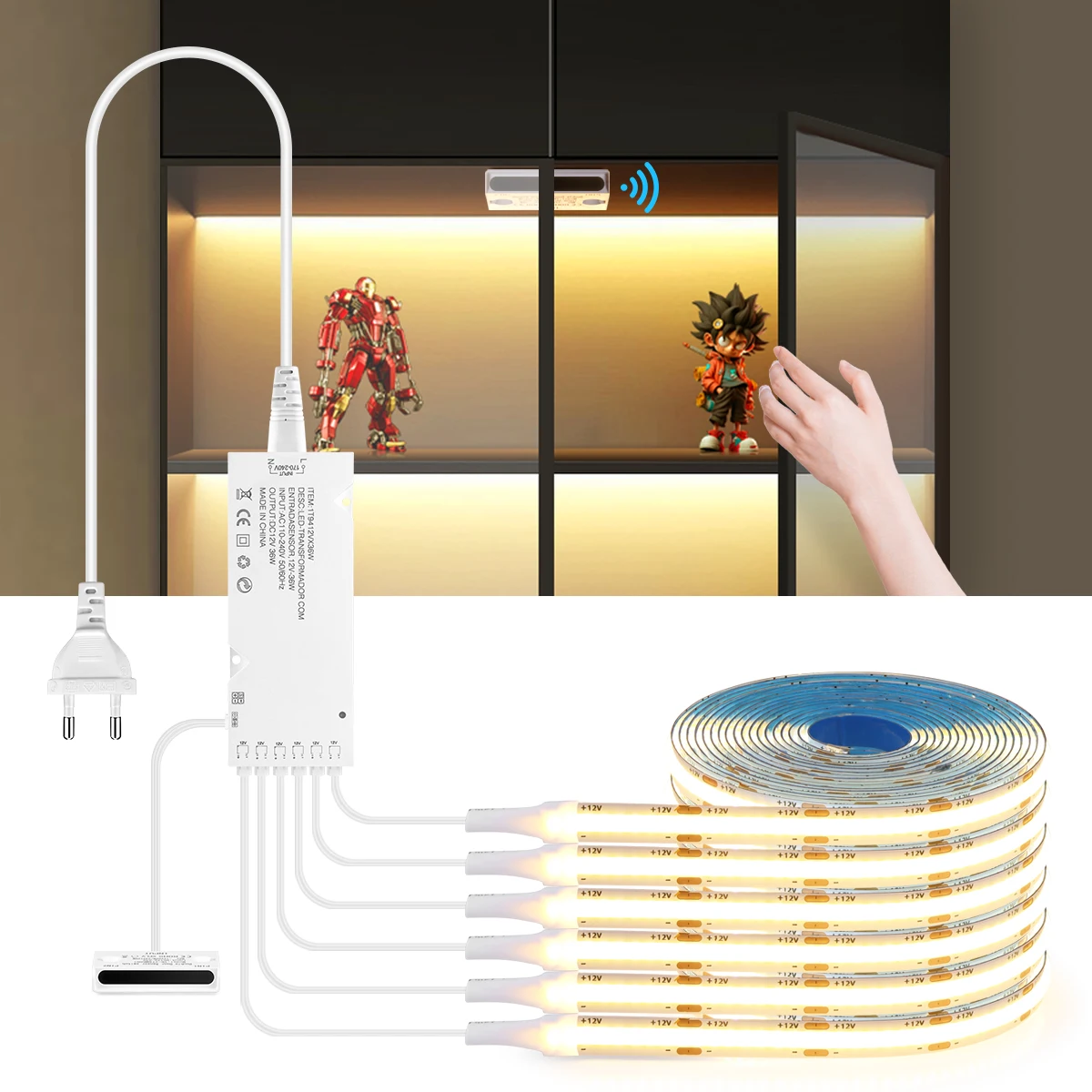 Auto On Smart Door Sensor Control COB LED Strip Cabinet Lights 1-5M for Collection Display Bookcase Wardrobe Closet Led Tape 12V