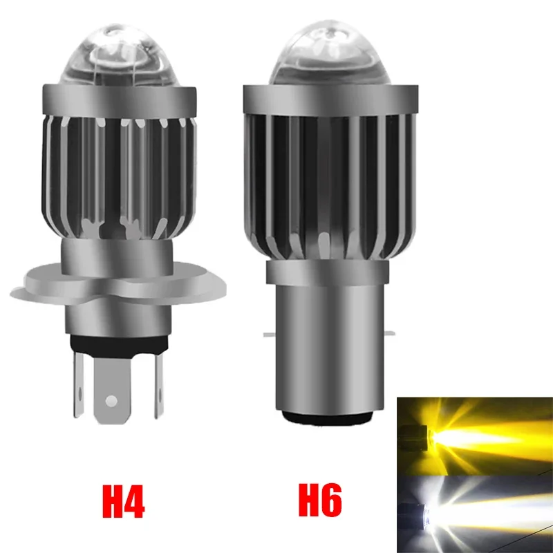 

BA20D H6 H4 LED Motorcycle Headlight Two-color Bulb Scooter Lights Double Claw Three Claw Auxiliary Modified Light Fog Lamp