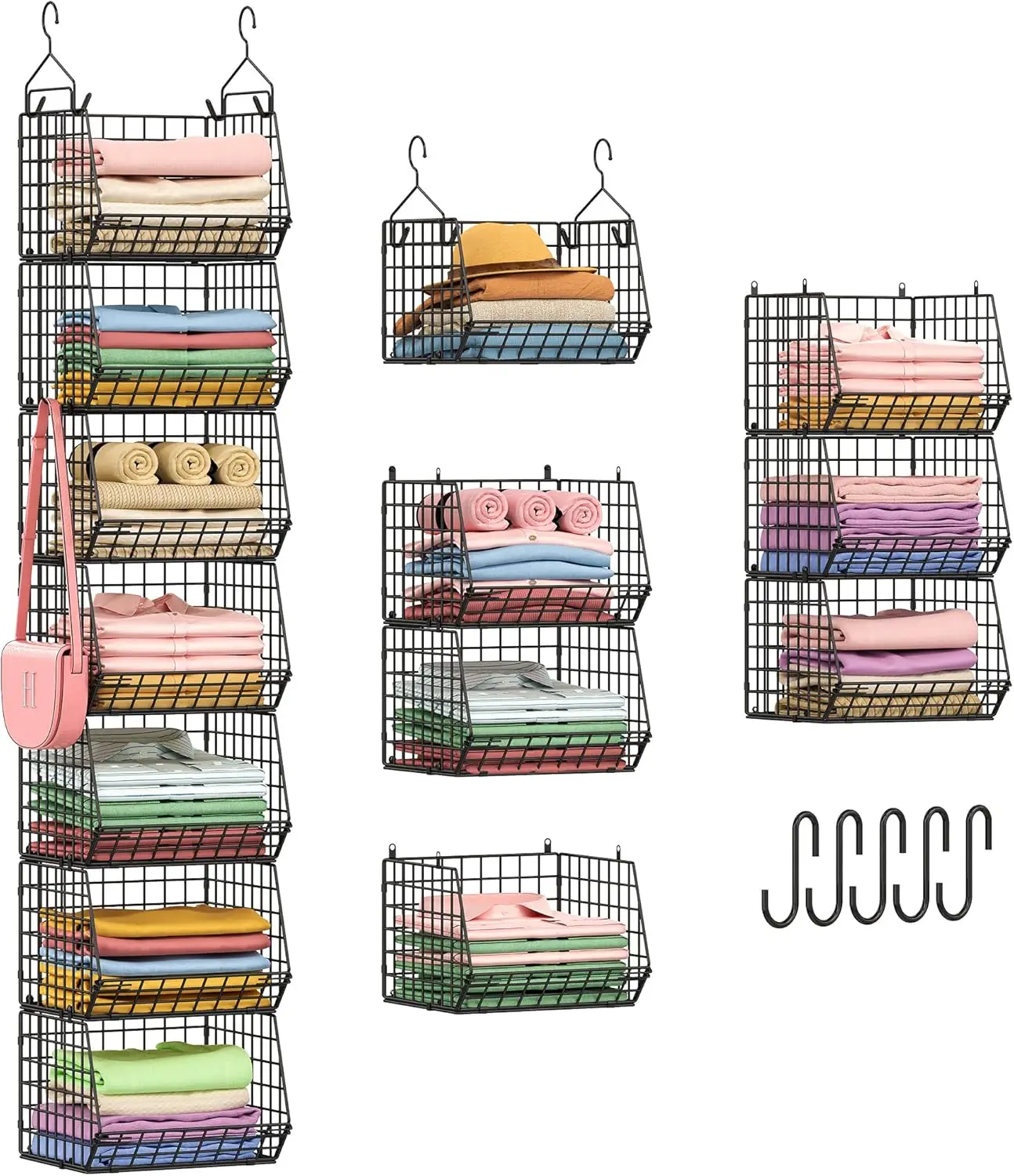 

7-уровневый складной подвесной органайзер для шкафа с крючками, для хранения одежды, обуви и сумок