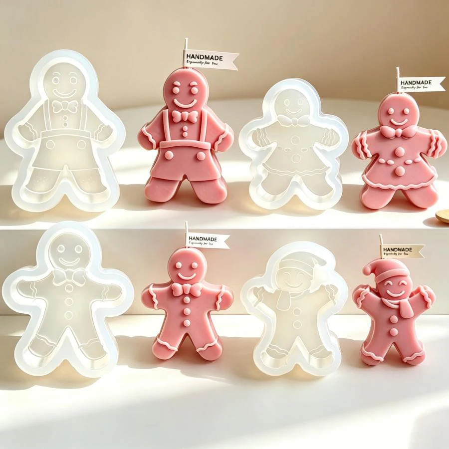 Silikonform für Kerzen in Form eines lächelnden Lebkuchenmanns, DIY Weihnachts-Handgemachte Kerzen-, Gips-, Zement- und Seifenform, Weihnachtsgeschenk