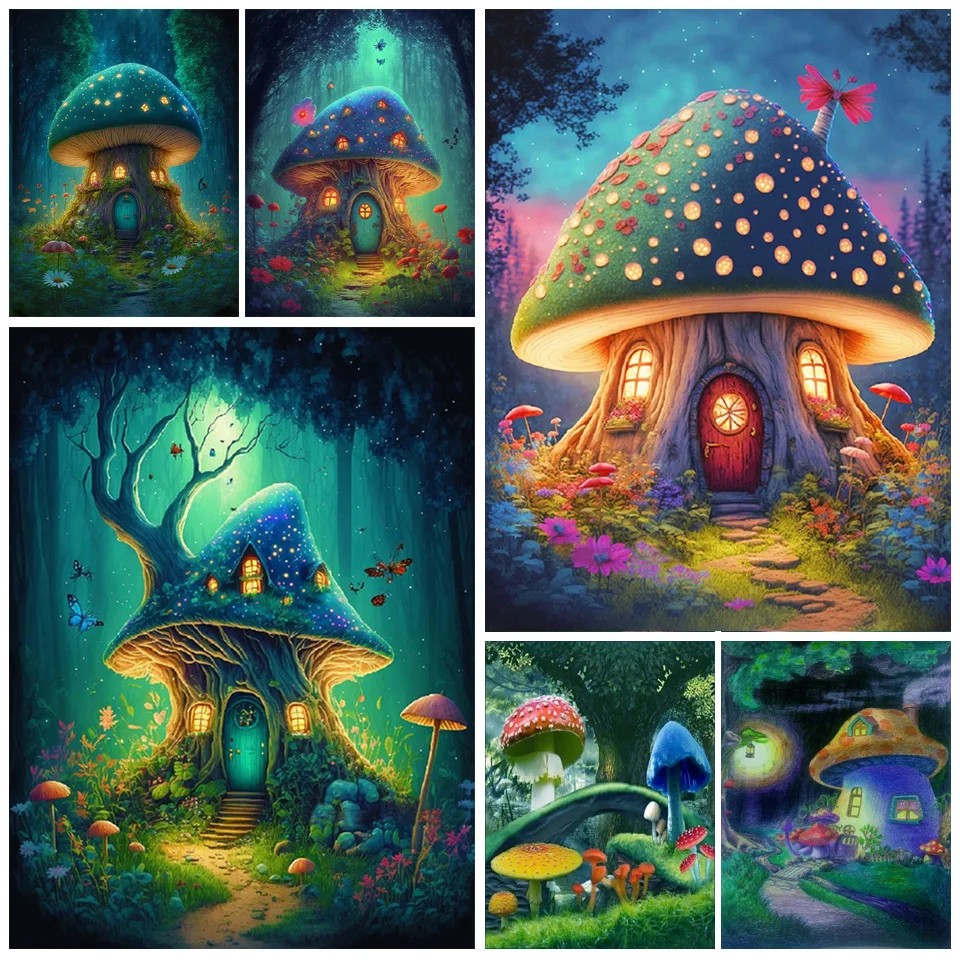 New Arrivals Magic Forest Mushroom DIY 5D Diamond Painting Fairy Tale House Embroidery Cross Stitch Rhinestones Mosaic GG479