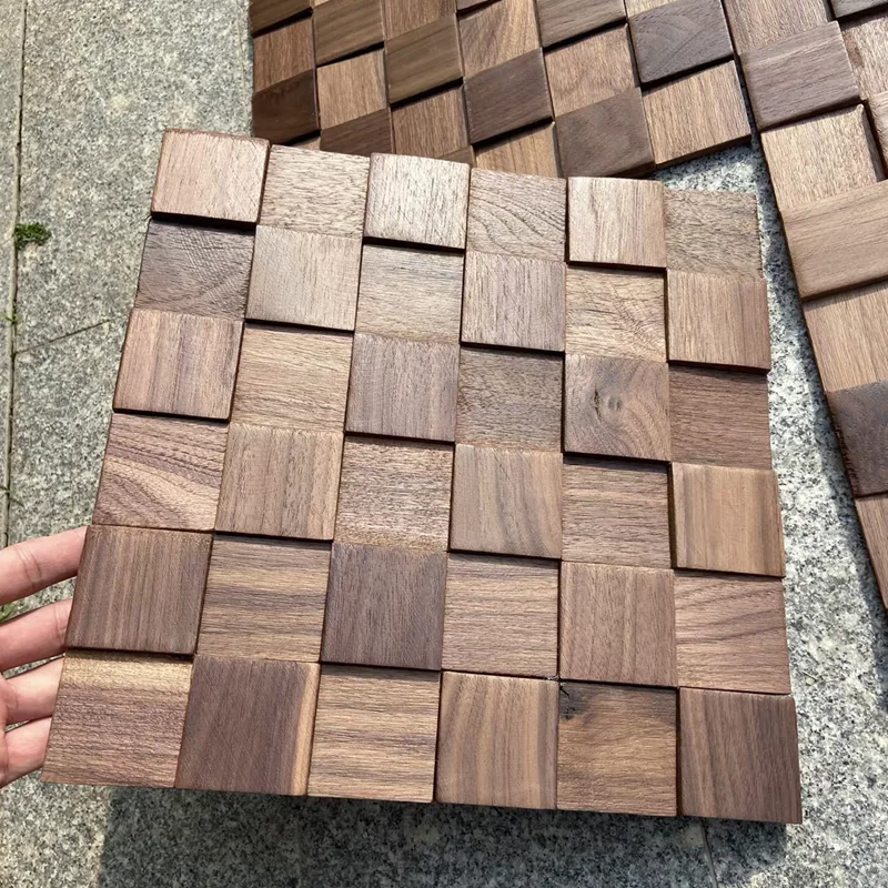 Solid Wood Mosaic Small Squares Black Walnut Natural Timber for Zen Living Room TV Background Wall Foyer 3D Acoustic Hidden Door