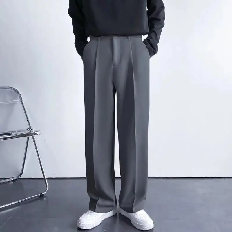 Men's Draped Baggy Suit Pants Personality Design Color Special Wide Fit Double Slit Autumn Fashion Youthful One Button Double...