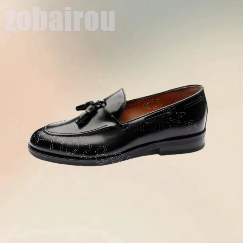 

Black Sewing Design Matte Leather Tassels Loafers Fashion Slip On Men Shoes Luxury Handmade Party Banquet Office Men Dress Shoes
