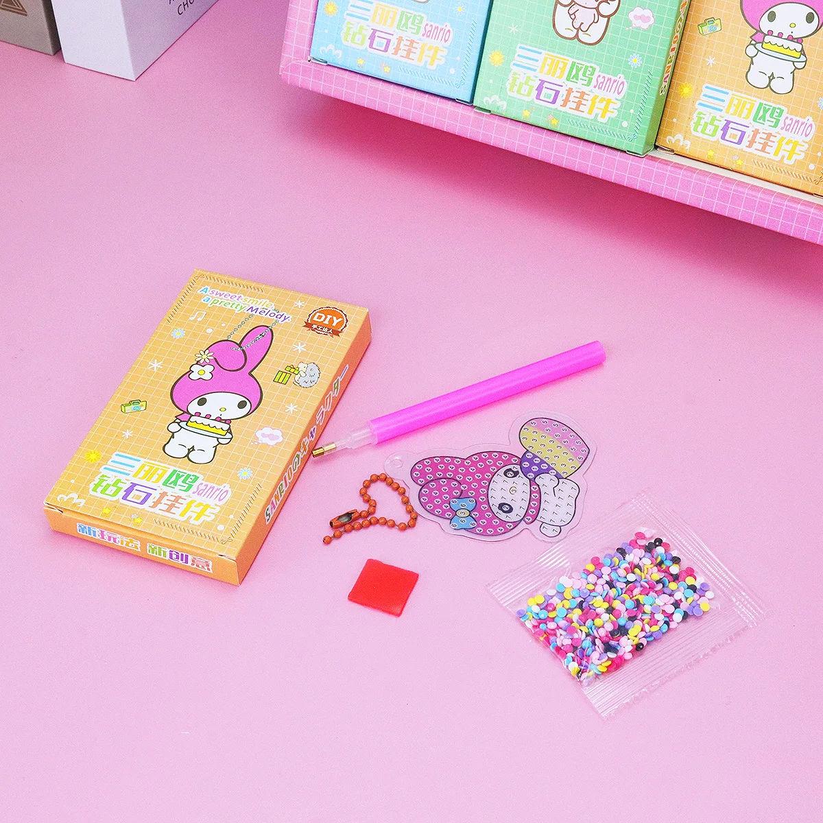 Sanrio Diamond Painting Kits Hello Kitty Cinnamoroll Keychains Diy Paint Arts Crafts Party Favors for Kids Girls Beginner Gift