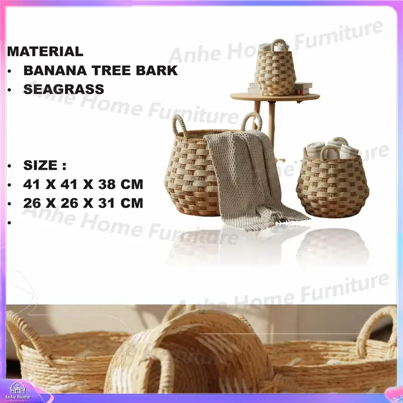 2 Pack Pet Bed Banana Leaf Woven Cat Dog House Natural Seaweed Grass Basket Soft Warm Winter Kennel Puppy Sleeping Mat Cage