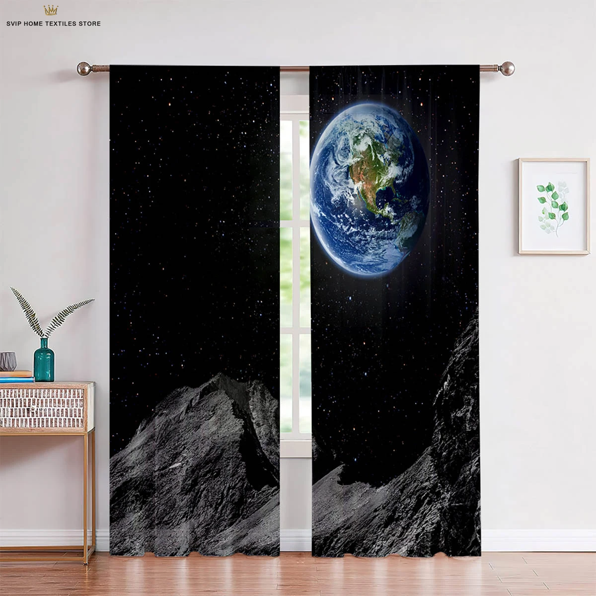 Fantasy Starry Sky Planet Universe 3D Printed Curtains, Bedroom, Living Room, Study, Realistic Atmosphere, Decorative, 2Pcs