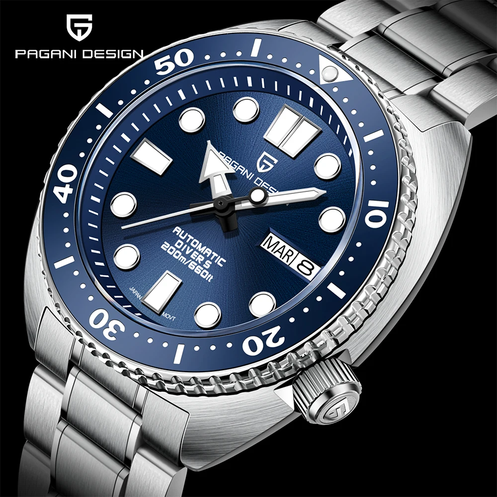 ساعة باجاني ديزاين للرجال أوتوماتيكية للغوص 200 متر مقاومة للماء من أفضل العلامات التجارية الياقوت المقاوم للصدأ ساعة ميكانيكية-1712 ساعة كوارتز