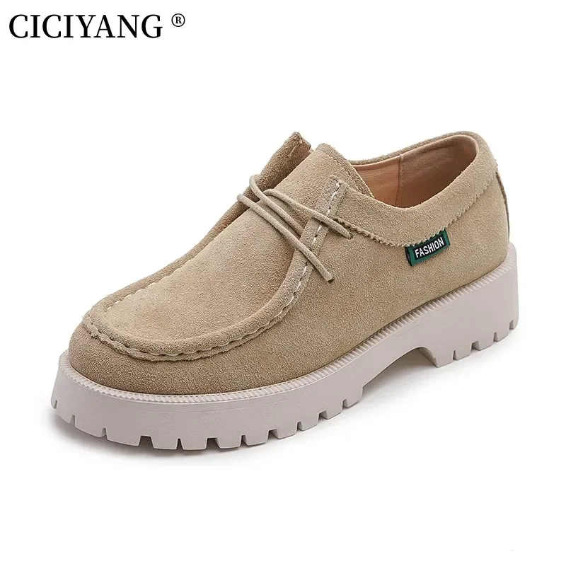 

CICIYANG Loafers Shoes Female Suede Genuine Leather 2024 New British Style Women's Spring Shoes Large -size Fracus Ladies Shoes