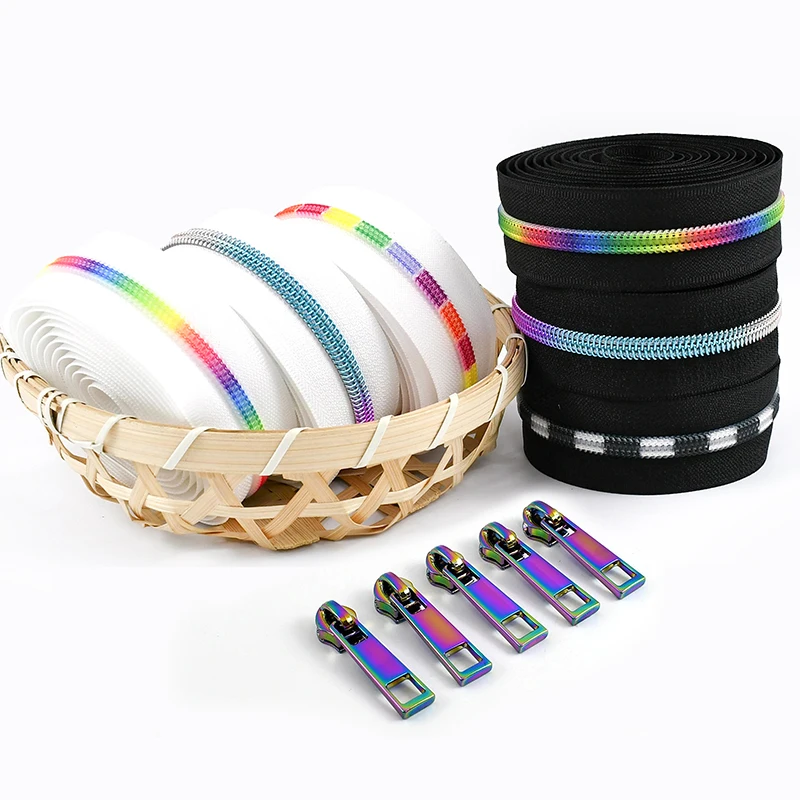 5 #   شريط نايلون بسحاب على العداد سحابات ملونة منزلق لإغلاق الخياطة السحابات المؤشر استبدال أكياس مجموعات إصلاح الرمز البريدي الزخرفية