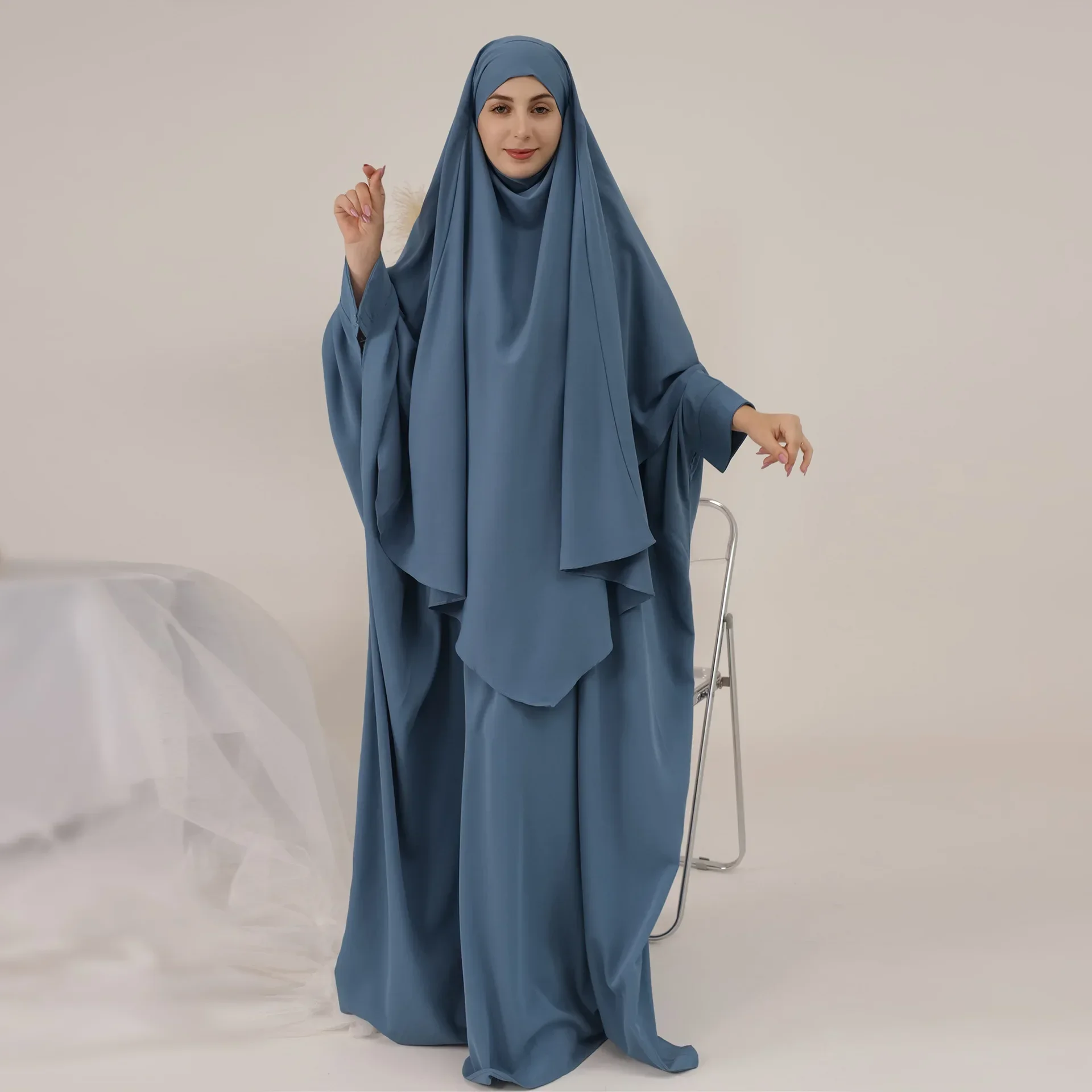 

Ramadan Muslim Women Hijab Khimar Dress Prayer 2 Piece Set Garment Abayas Islam Clothes Niqab Abaya Femme Musulmane Robe Kaftan