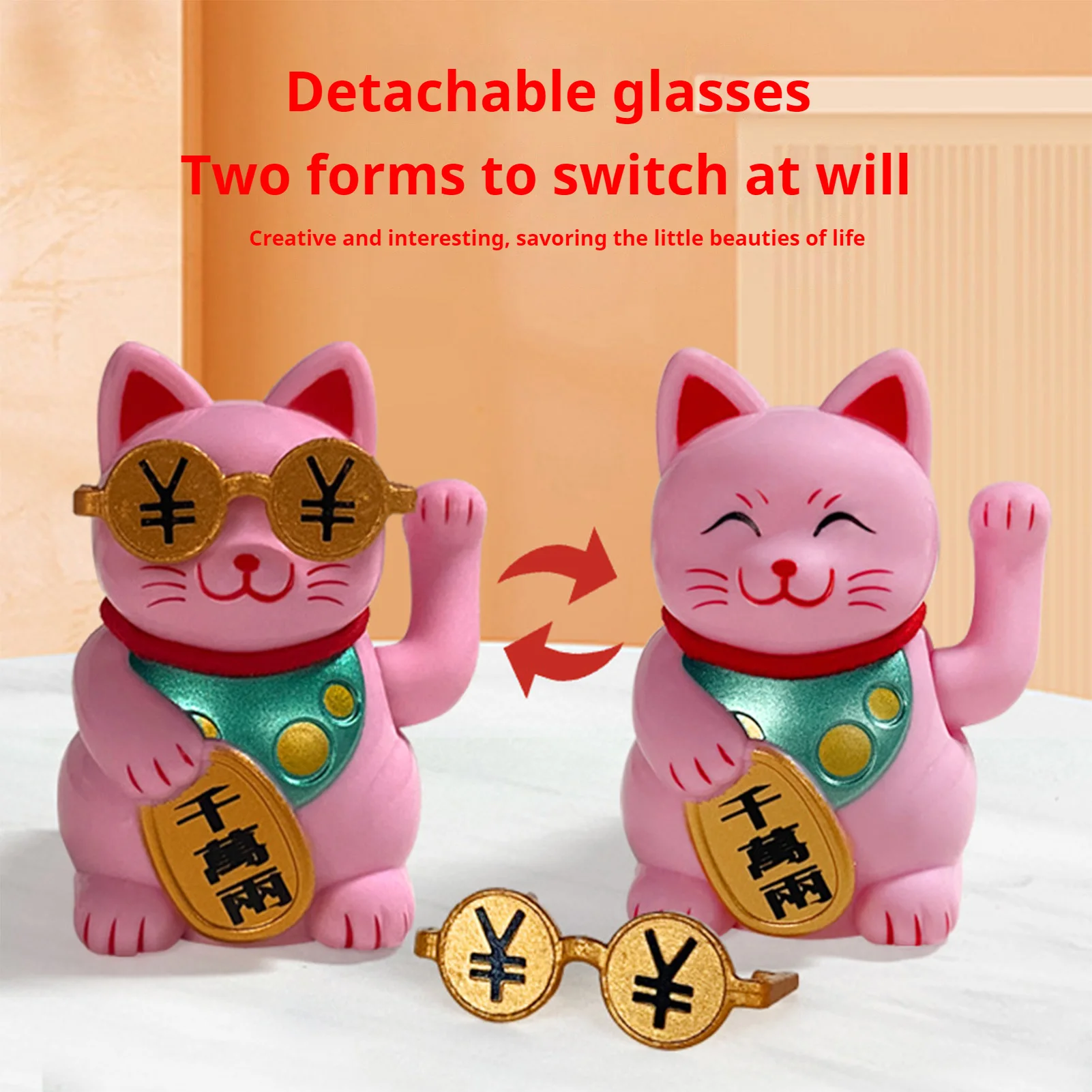 Mini Solar Powered Lucky Cat Figurine With Acrylic Box for Desktop Decor Office & Car Dashboard Good Luck Ornament Gifts