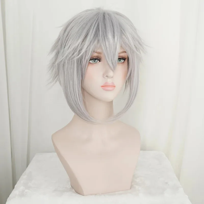 

Nene 2025 Kingdom Hearts III Riku Железно-серые короткие мужские термостойкие синтетические волосы Косплей Костюм Парики + Бесплатная шапочка для парика