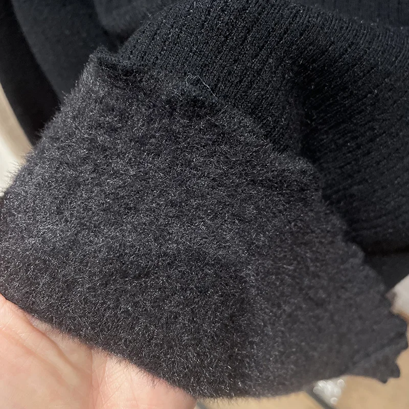 Suéter de punto para mujer, jerséis nuevos de manga larga, suéter femenino con cuello redondo, suéter de punto con forro polar negro, Jersey, Tops para mujer Q2058