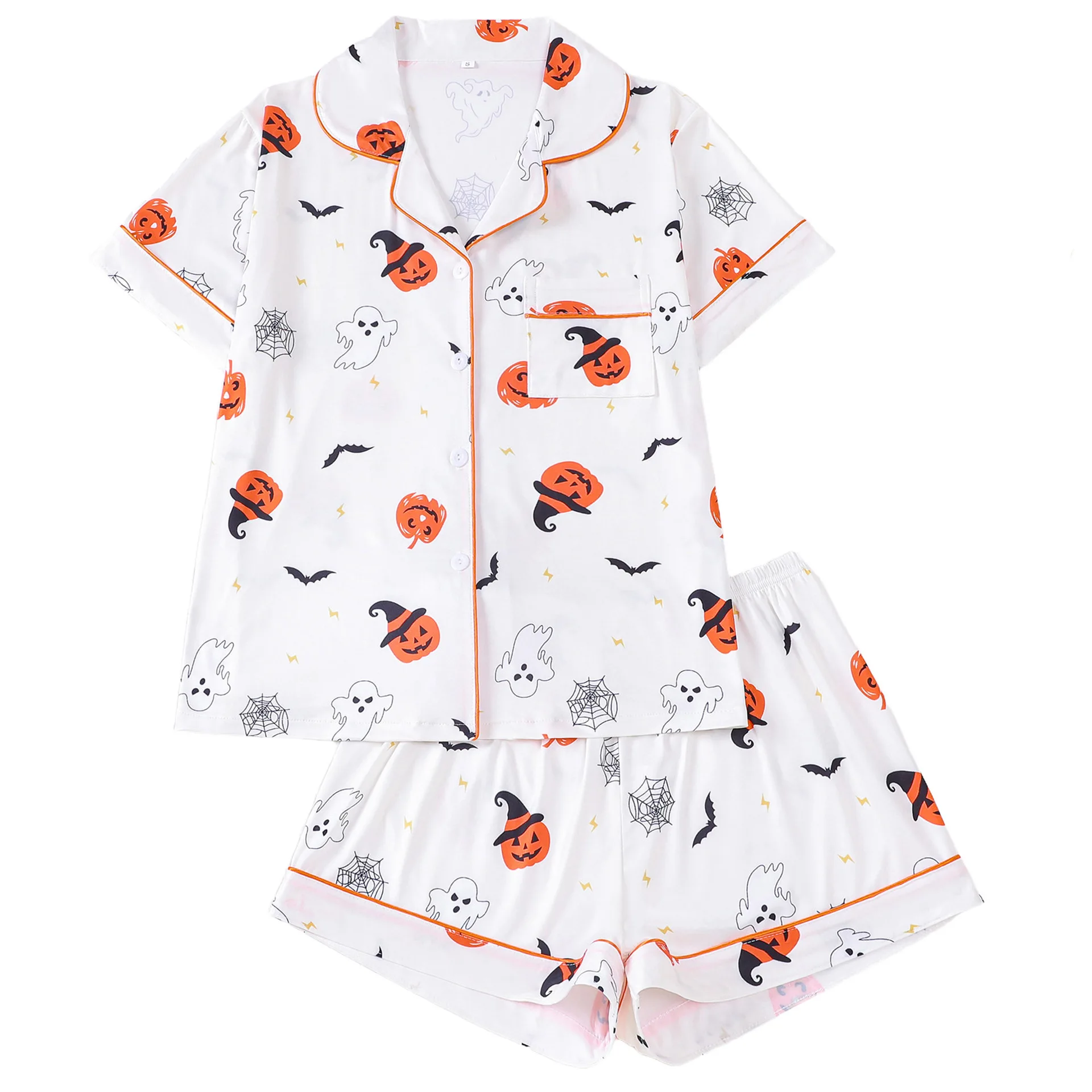Pajamas for Women New Halloween Women Sleepwear Printed Collar Short Sleeved Home Suit Set