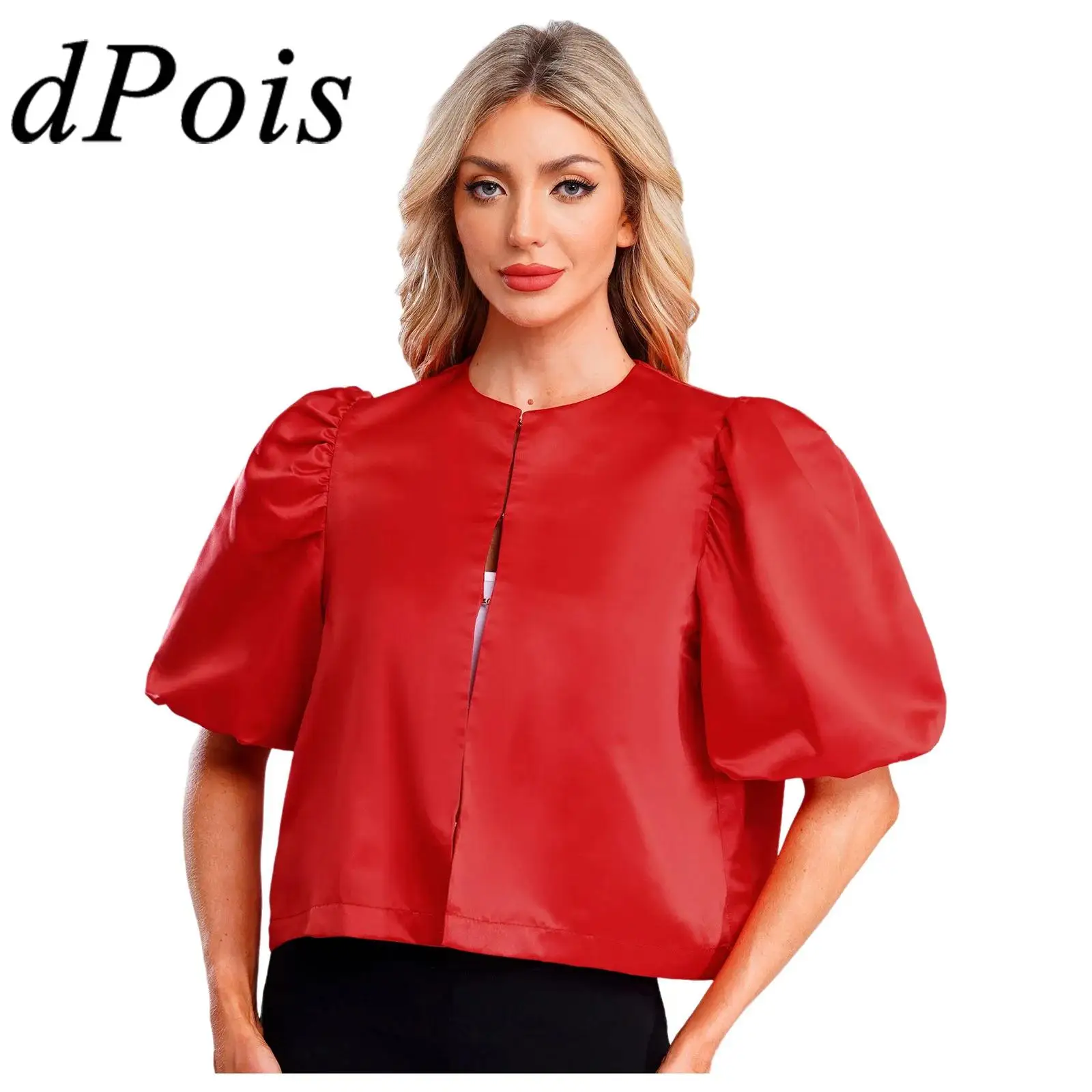 

Женская куртка, пальто, однотонная атласная блузка, пышная рубашка с короткими рукавами, укороченный кардиган для офисной работы, ужина, банкета, женский топ