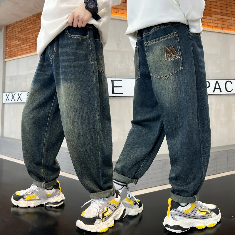 

Classic Design Children Fashion Baggy Jeans for Teens Boy Casual Blue Denim Pants School Kids Casual Trousers Age 5 To 14 Years